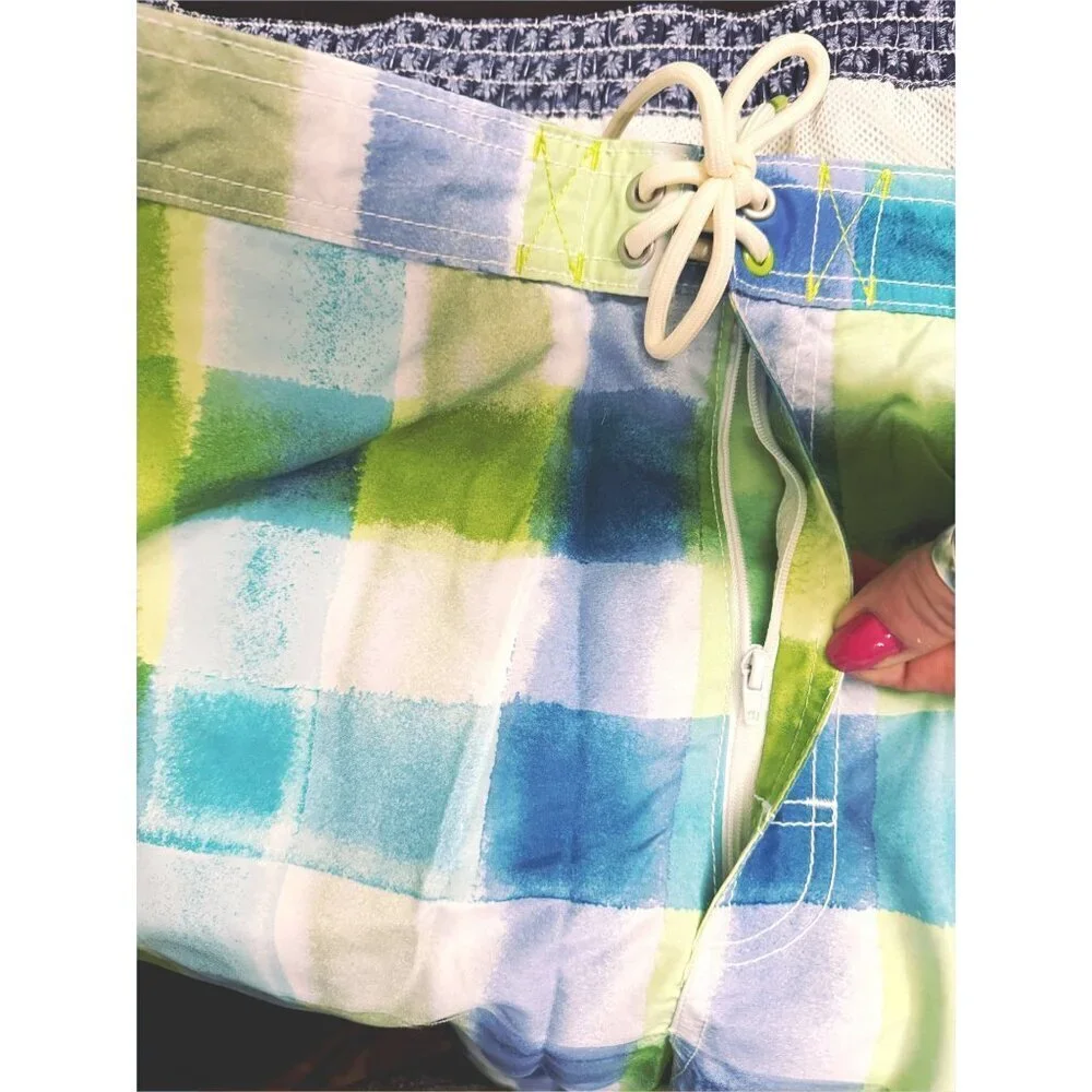 Tommy Bahama Mens Blue Green Plaid Pockets Swim Trunks Plus Sz 3XL Big New